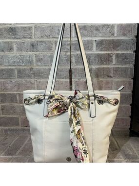 Giani Bernini White Tote with Floral Scarf Accent